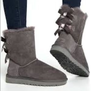 UGG Gray Classic Short Double Bow Corduroy Boots